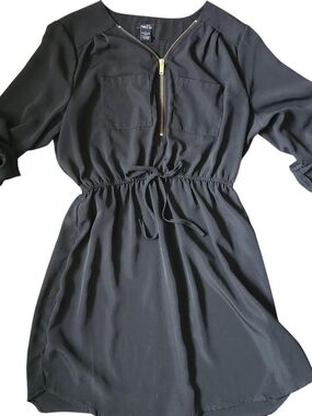 Rue21 Black Zip-Front Drawstring Mini Shirt Dress